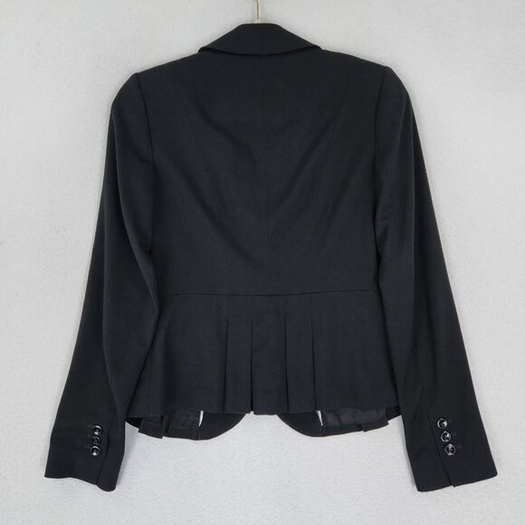WHBM Jacket Womens 00 Black Ruffle Peplum Blazer Two Button Classic Business - Picture 10 of 11